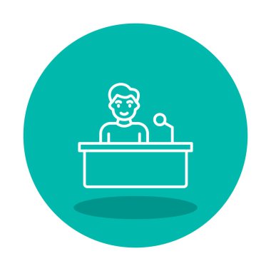 Yorumcular konuşma standında konuşma yapıyorlar, vektör illüstrasyonu