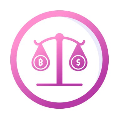 denge ölçek simgesi, bitcoin kripto para birimi ve dolar para birimi sembolleri, vektör illüstrasyonu   