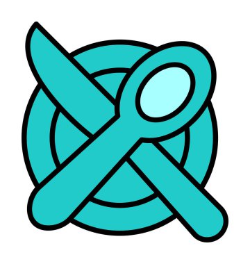 bıçak ve çatal tabakta, yemek ikonu, vektör illüstrasyonu  