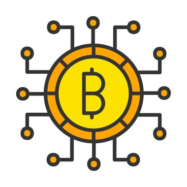 Bitcoin işareti, vektör illüstrasyonlu dijital para simgesi 