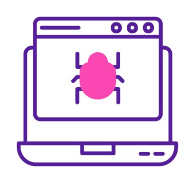 Kötü amaçlı yazılım ikonu tarafından enfekte edilen basit düz dizüstü bilgisayar 