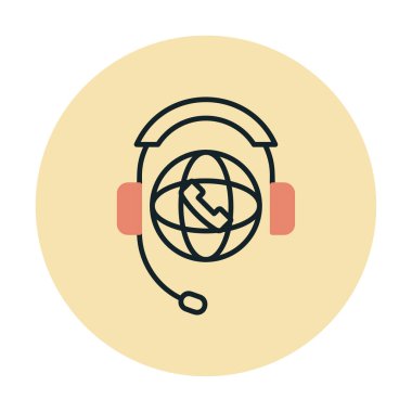 Basit Dünya Çağrı Merkezi Desteği simgesi, vektör illüstrasyonu