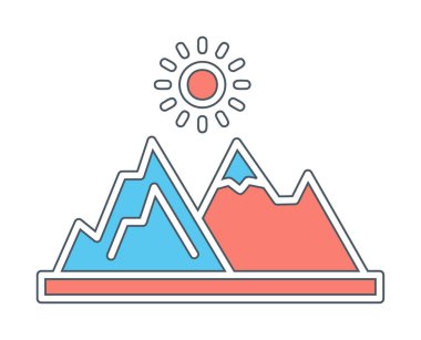 Dağların ve güneşin simgesi. vektör illüstrasyonu