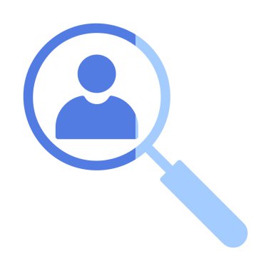 Arama simgesi, insan avatarıyla büyüteç, vektör illüstrasyonu