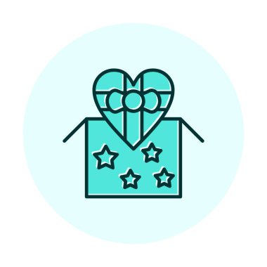 Basit kalp hediye kutusu, sevgililer günü konsepti, vektör illüstrasyonu