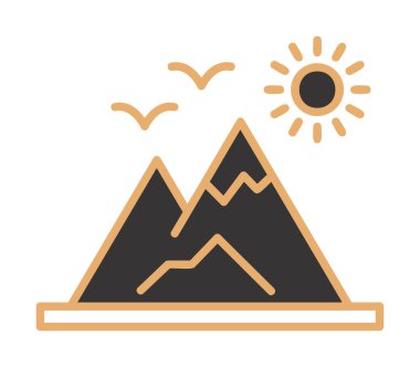 Dağların ve güneşin simgesi. vektör illüstrasyonu