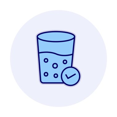 Kabarcıklı bir bardak su ve simge vektör illüstrasyonunu işaretle 