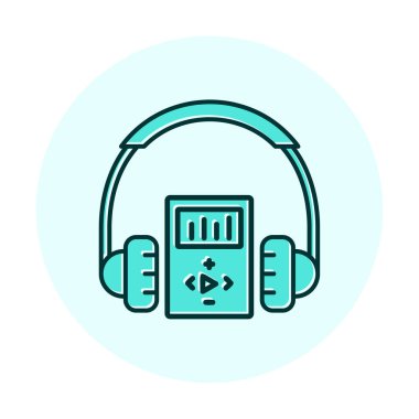 Düz kulaklık simgesi, web afişi, web ve mobil, bilgi grafikleri için vektör illüstrasyon kavramı.