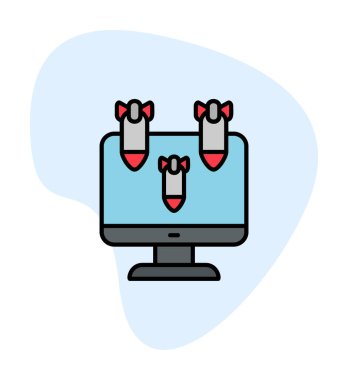 Dos hacker bomba ikonu ile basit düz bilgisayar monitörü