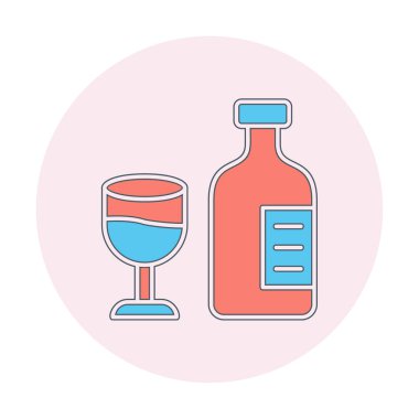 Şarap kadehi simgesi olan şişe, vektör illüstrasyonu 