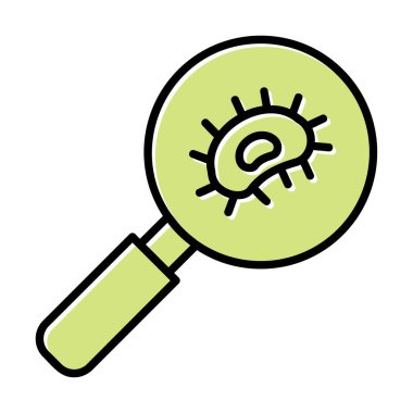 Büyüteç cam simgesi, vektör illüstrasyonu ile Bakteri Araştırması  