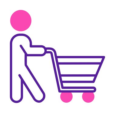 Alışveriş arabalı adam, alışveriş ikonu, vektör illüstrasyonu 