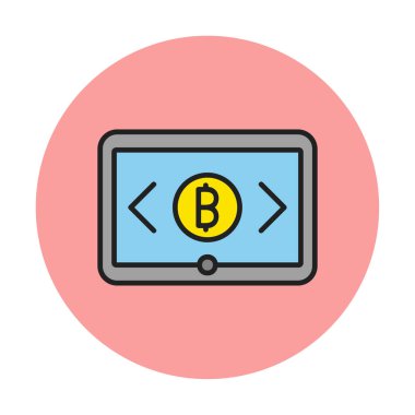 Bitcoin işaretli tablet ağ simgesi, vektör illüstrasyonu