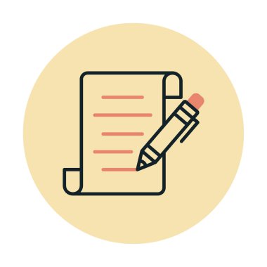 Kalem simgesi ve vektör illüstrasyonlu kağıt sayfası 