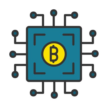 Bitcoin dijital para birimi. Bilgisayar devre kartı simgesi  