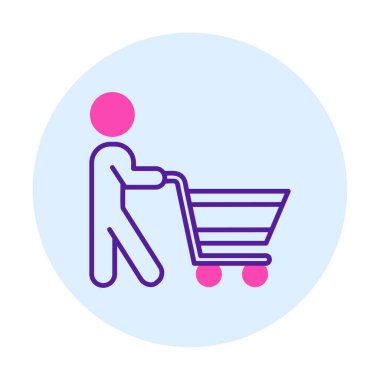 Alışveriş arabalı adam, alışveriş ikonu, vektör illüstrasyonu 