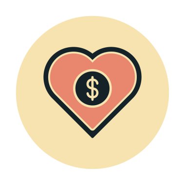 Dolar kalbi favori simgesi, vektör illüstrasyonu 