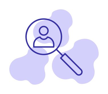 Arama simgesi, insan avatarıyla büyüteç, vektör illüstrasyonu