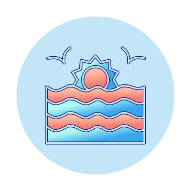 Basit düz gün batımı ve deniz vektörü çizimi