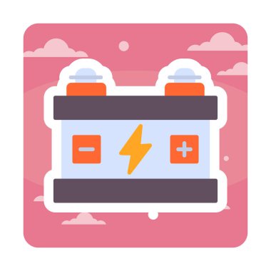 Araba aküsü simgesi. Ağ için Kataloglayıcı imza vektör simgesinin düz çizimi.