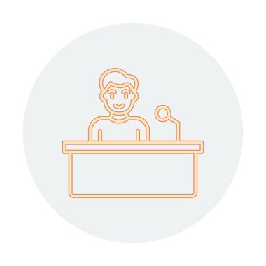 Yorumcular konuşma standında konuşma yapıyorlar, vektör illüstrasyonu