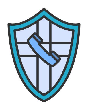 Eski moda telefon ahizesi simgesi olan bir kalkan. Güvenli telefon hattı. vektör çizimi tasarımı