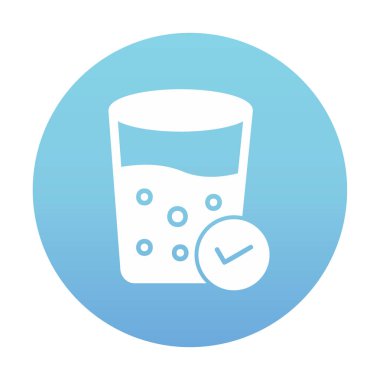 Kabarcıklı bir bardak su ve simge vektör illüstrasyonunu işaretle 