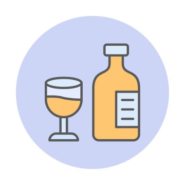 Şarap kadehi simgesi olan şişe, vektör illüstrasyonu 