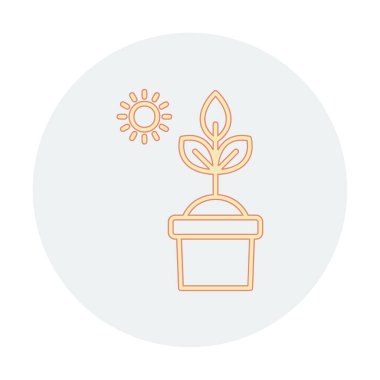 Güneş ve bitki saksı ikonunda. Vektör çizimi. Fotosentez sembolü 