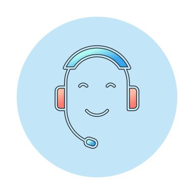 Kulaklık ve gülücükle yüzün vektör çizimi, Çağrı Merkezi kavramı