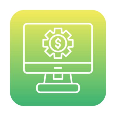 Dolar sembollü bilgisayar monitörü. İnternetten alışveriş konsepti. İnternetten kazanç, pazarlama. Vektör İllüstrasyonu