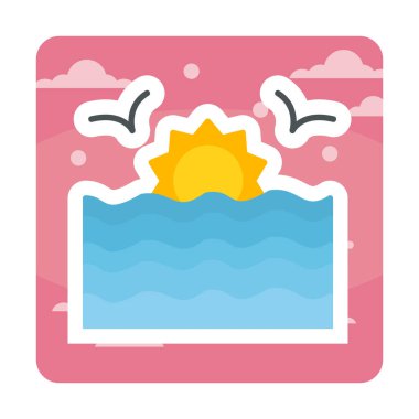 Basit düz gün batımı ve deniz vektörü çizimi