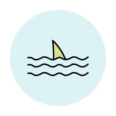 Deniz ikonunda köpekbalığı yüzgeci, vektör illüstrasyonu 