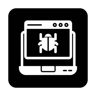 simple flat laptop computer infected by malware  icon  clipart
