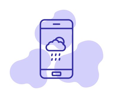 Akıllı telefon web simgesi üzerindeki hava durumu uygulaması, vektör illüstrasyonu 