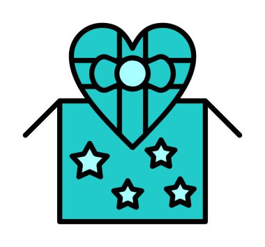 Basit kalp hediye kutusu, sevgililer günü konsepti, vektör illüstrasyonu