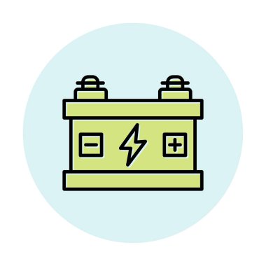 Araba aküsü simgesi. Ağ için Kataloglayıcı imza vektör simgesinin düz çizimi.