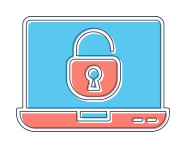 Basit dizüstü bilgisayar Aygıtı Kilitli simge vektör çizimi