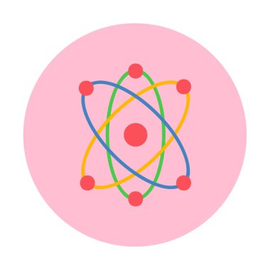 Moda düz biçimli atom simgesi, bilim simgesi vektör illüstrasyonu                     