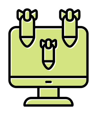 Dos hacker bomba ikonu ile basit düz bilgisayar monitörü