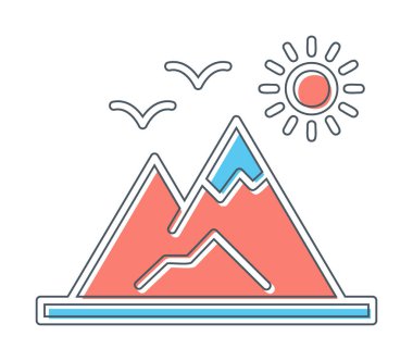 Dağların ve güneşin simgesi. vektör illüstrasyonu