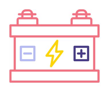 Araba aküsü simgesi. Ağ için Kataloglayıcı imza vektör simgesinin düz çizimi.