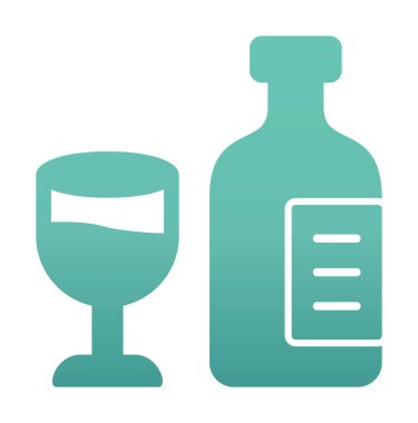 Şarap kadehi simgesi olan şişe, vektör illüstrasyonu 