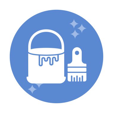 Boya fırçası ve kova vektör çizimi, simge ögesi arkaplanı                    