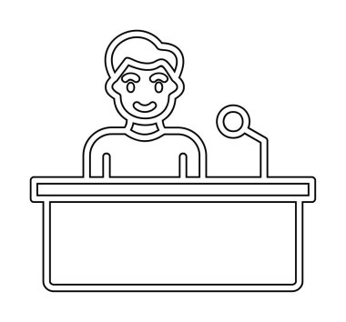 Yorumcular konuşma standında konuşma yapıyorlar, vektör illüstrasyonu