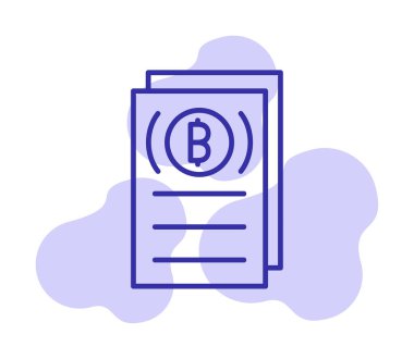 Belgeler ve bitcoin simgesinin vektör illüstrasyonu 