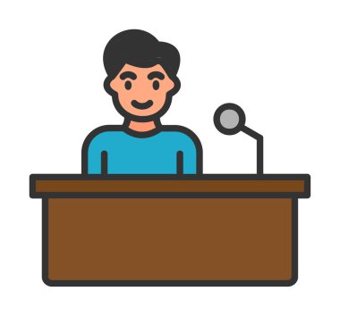 Yorumcular konuşma standında konuşma yapıyorlar, vektör illüstrasyonu