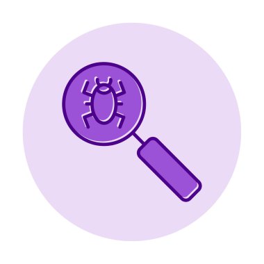 Böcekli büyüteç, virüs tespit simgesi, vektör illüstrasyon tasarımı 