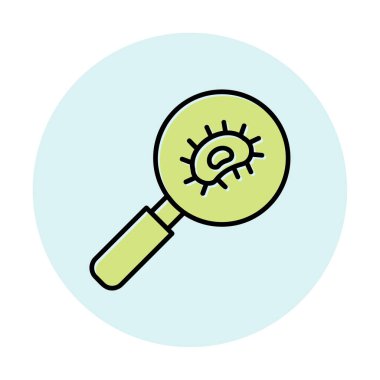 Büyüteç cam simgesi, vektör illüstrasyonu ile Bakteri Araştırması  