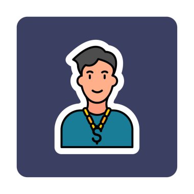 Zincir simgesinde saç stili ve doollar işareti olan erkek avatarı, vektör illüstrasyonu 